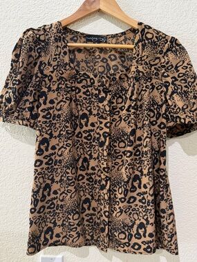 Blouse Leopard Print Puff Sleeve